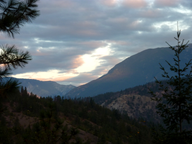 Low mountains and pine trees along the old Princeton-Hope Highway.